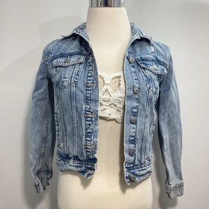 Old Navy Women Coat Button Down Light Blue Jean Trucker Jacket Size S